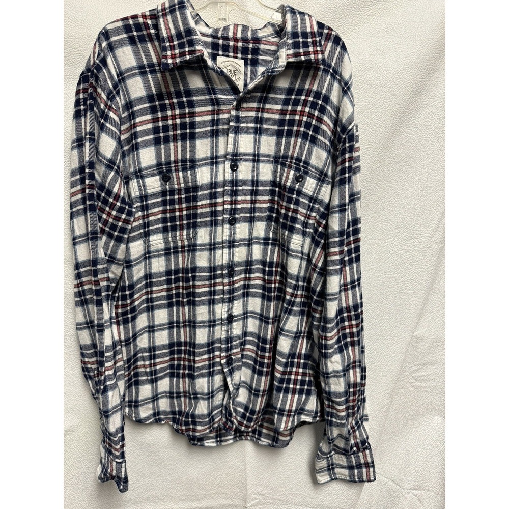 TRUE CRAFT Mens Size L Blue Plaid Long Sleeve Button Up Flannel Shirt